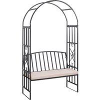 Outsunny Garden Metal Arch Bench, Outdoor Furniture Chair with Cushion Outdoor Patio Rose Trellis Arbour Pergola, for Climbing Plant 114x 60 x 206 cm