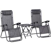 Outsunny Folding Zero Gravity Sun Lounger and Table Set, Reclining Garden Chairs with Cup Holders, Light Grey Aosom UK