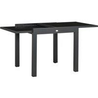 Outsunny Extending Garden Table, Outdoor Dining Table with Aluminium Frame and Tempered Glass Tabletop, 80/160 x 80 x 75 cm, Black