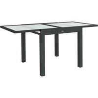 Outsunny Extending Garden Table, Outdoor Dining Table with Aluminium Frame and Tempered Glass Tabletop, 80/160 x 80 x 75 cm, Black and Clear