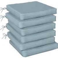 Outsunny Set of 6 Chair Cushion Seat Pads Dining Chair w/ Straps, Indoor Outdoor Removable Tie On Garden Patio, Light Grey