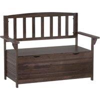 Outsunny Outdoor 2 Seater Garden Bench, Wooden Bench with Storage, Backrest, Arm Rests, 112 x 84 x 58 cm, Brown