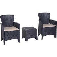 Outsunny 3 PCS Rattan Effect Garden Bistro Set 2 Chairs & Coffee Table Set with Cushion Patio La