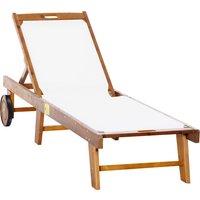 Outsunny Outdoor Acacia Wood Texteline Beach Sun Lounger Garden Patio Sunbed Recliner Chaise Adjustable Backrest with Wheels