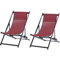 Outsunny Garden Deck Chairs, Set of 2, Folding, Portable for Beach/Patio, Durable, Red Aosom UK