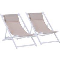 Outsunny Set of 2 Folding Garden Beach Deck Chairs Deckchairs Seaside Folding Garden Patio Lounger, White Aosom UK