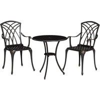 Outsunny 3 Pieces Garden Dining Set for 2, Outdoor Dining Set with 2 Armchairs and Round Dining Table with Parasol Hole, Bronze Tone