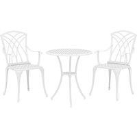 Outsunny 3 Pieces Garden Bistro Set, Cast Aluminium Outdoor Dining Set with 2 Chairs and Round Table with Parasol Hole, White