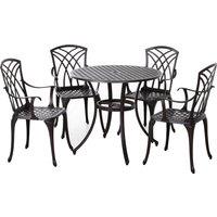 Outsunny Cast Aluminium 4-Seater Outdoor Garden Table & Chair Set Brown