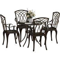 Outsunny 5 Pieces Garden Dining Set for 4, Cast Aluminium Outdoor Dining Set with 4 Armchairs and Round Dining Table with Parasol Hole, Bronze Tone