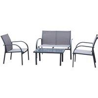 Outsunny 4 pcs Curved Steel Patio Furniture Set w/ Loveseat, Texteline Seats, Glass Top Table For Party Event, Grey Aosom UK