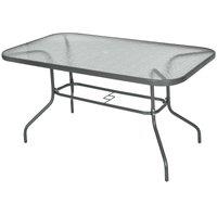 Outsunny Aquatex Glass Garden Table Curved Metal Frame w/ Parasol Hole 4 Legs Outdoor Dining Sturdy Balcony Friends Family Tempered Grey Aosom UK