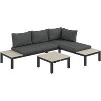 Outsunny 3 Pieces Garden Furniture Sets, Aluminium Outdoor Corner Sofa Set with 2 Loveseat and Coffee Table with Cushions for Garden, Dark Grey