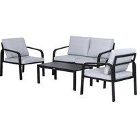 Outsunny 4 Pcs Aluminium Frame Garden Dining Set w/ 2 Chairs Sofa Glass Top Table Foam Cushions Slee