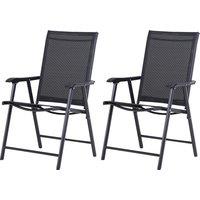 Outsunny Set of 2 Garden Chairs Outdoor Patio Foldable Metal Park Dining Seat Yard Furniture Black Aosom UK