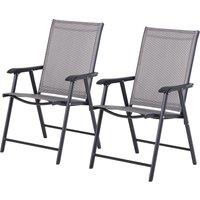 Outsunny Set of 2 Foldable Garden Chairs W/ Metal Frame Outdoor Patio Park Dining Seat Yard Furniture Grey Aosom UK