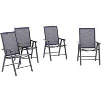 Outsunny Set of 4 Foldable Metal Garden Chairs Outdoor Patio Park Dining Seat Furniture Charcoal Grey
