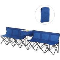Outsunny Folding Camping Bench: Steel-Framed Portable Seating for 6 with Integrated Cooler Bag, Blue Aosom UK