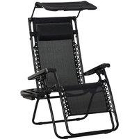 Outsunny Zero Gravity Garden Deck Folding Chair Patio Sun Lounger Reclining Seat with Cup Holder & Canopy Shade - Black Aosom UK