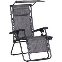 Outsunny Zero Gravity Chair, Folding Deck Chair with Cup Holder and Sunshade, Reclining Patio Sun Lounger, Grey Aosom UK