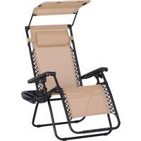 Outsunny Outdoor Zero Gravity Recliner Chair with Canopy Shade and Cup Holder, Folding Patio Sun Lounger, Beige Aosom UK