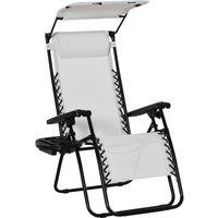 Outsunny Zero Gravity Garden Deck Folding Chair Patio Sun Lounger Reclining Seat with Cup Holder & Canopy Shade - White Aosom UK