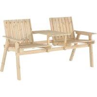 Outsunny 2-Seater Garden Loveseat with Table and Parasol Hole for Porch, Patio, Natural Wood Finish
