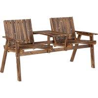 Outsunny 2-Seater Garden Bench with Table & Parasol Hole, Antique Loveseat for Porch, Patio, Carbonised Finish