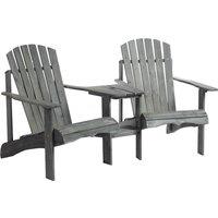 Outsunny Wooden Outdoor Double Adirondack Chairs Loveseat w/ Center Table & Umbrella Hole, Garden Patio Furniture for Lounging & Relaxing Aosom UK