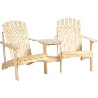 Outsunny Wooden Double Adirondack Chairs Loveseat with Centre Table & Umbrella Hole, Outdoor Gar