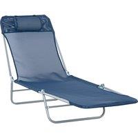 Outsunny Folding Sun Lounger with Head Pillow - Dark Blue