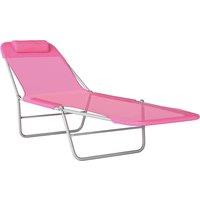Outsunny Folding Sun Lounger with Head Pillow - Pink