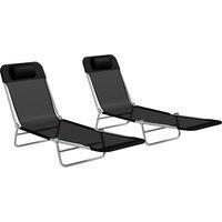 Outsunny Set of Two Steel Frame Sun Loungers, with Reclining Backs - Black