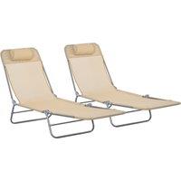 Outsunny Set of Two Steel Frame Sun Loungers, with Reclining Backs - Brown Aosom UK