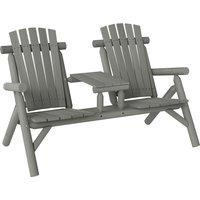 Outsunny Wood Patio Chair Bench 2 Seats w/ Centre Coffee Table, Garden Bench, Grey