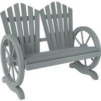 Outsunny Fir Wood Love Seats with Wheel-Shaped Armrests, Large Load-Bearing Chair, Grey