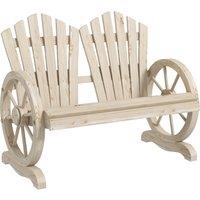 Outsunny Fir Wood Love Seats with Wheel-Shaped Armrests, Large Load-Bearing Chair, Natural Wood Finish