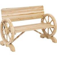 Outsunny Fir Wood 2-Seater Outdoor Garden Wagon Wheel Bench, Natural Wood Finish