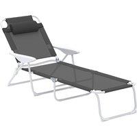 Outsunny Foldable Lounge Chair with 4-Level Adjustable Backrest & Headrest - Charcoal Grey