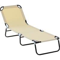Outsunny Portable Sun Lounger, Folding, 5-Position Adjustable Backrest, Lightweight Frame, Ideal for Pool or Sunbathing, Beige. Aosom UK