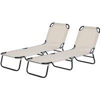 Outsunny Adjustable Garden Sun Lounger with Five-Position Back, Cream White, Comfortable Outdoor Recliner Aosom UK