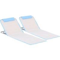 Outsunny Set of 2 Foldable Garden Beach Chair Mat, Lightweight Outdoor Sun Lounger Seats with Adjustable Back, Metal Frame, PE Fabric Head Pillow and Carry Bag, Cream White
