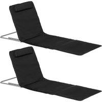 Outsunny Foldable Beach Chair Mats Set of 2: Lightweight Garden Sun Loungers with Adjustable Back & Head Pillow, Black Aosom UK