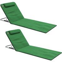 Outsunny Reclining Beach Duo: Metal Frame Loungers with PE Fabric, Includes Pillows, 2 Pieces, Green Aosom UK