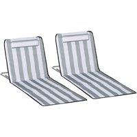 Outsunny Set of 2 Lightweight Foldable Garden Beach Chairs, Adjustable Back, Metal Frame, PE Fabric, Head Pillow, Light Grey Aosom UK