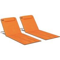 Outsunny Set of Two Metal Frame Beach Chairs, with Reclining Backs - Orange