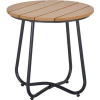 Outsunny Round Outdoor Side Table Adjustable Leg Pads Garden Table 49 x 49 x 48 cm Natural Wood & Black