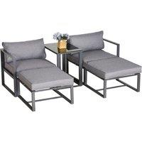 Outsunny 5 Piece Garden Conversation Set Patio Furniture Set Outdoor Sun Lounger 2 Sofas 2 Footstools End Table with Cushions Aosom UK