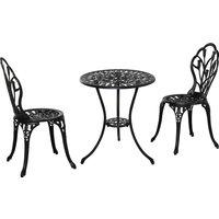 Outsunny 3 Piece Patio Bistro Set, Outdoor Aluminium Garden Table and Chairs with Umbrella Hole for Balcony, Black