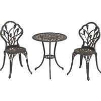 Outsunny 3 Piece Patio Bistro Set for 2, Outdoor Aluminium Garden Table and Chairs with Umbrella Hole for Balcony, Bronze Tone